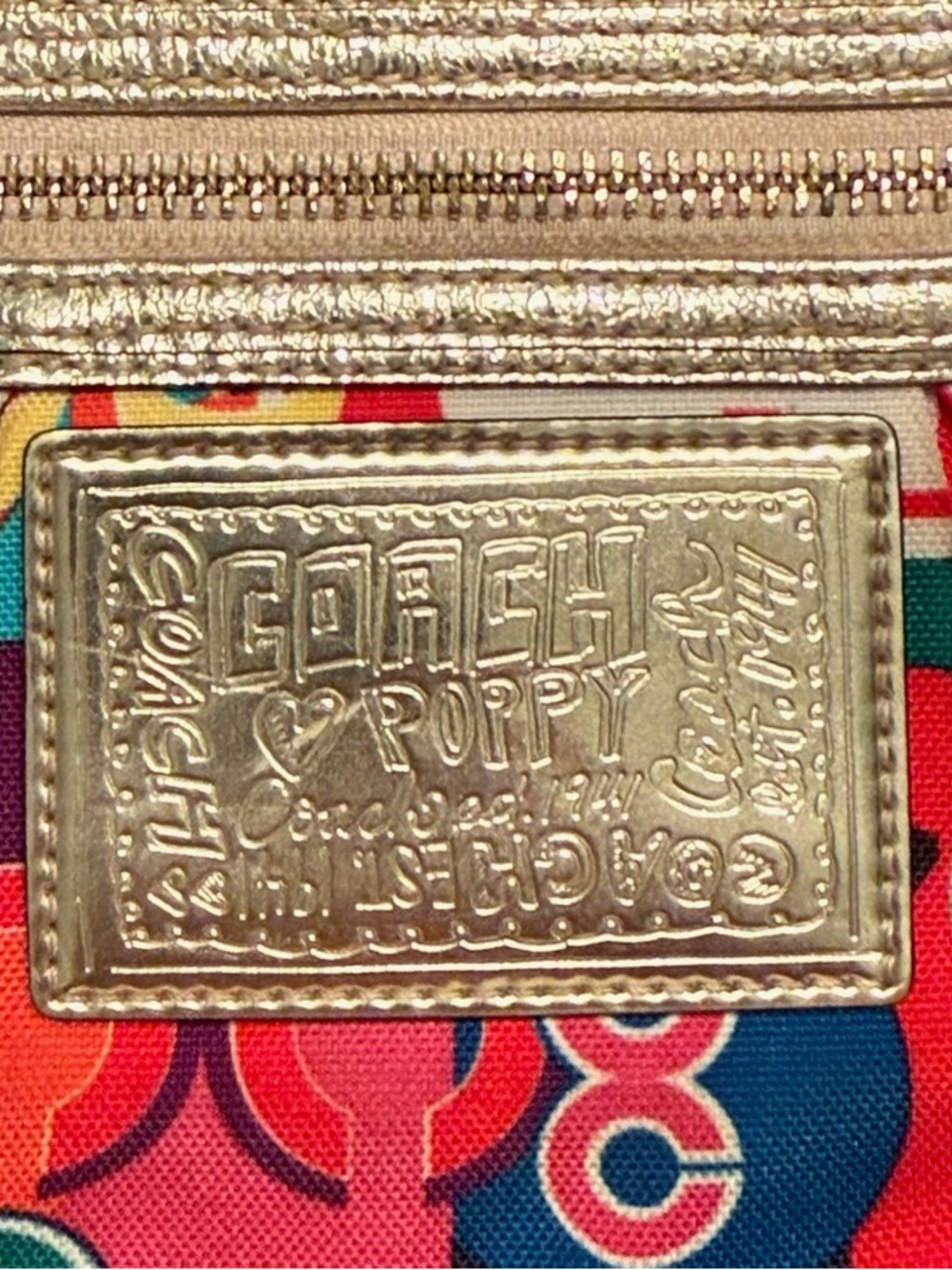 Coach Multicolor Signature 'C' Print Poppy Wristlet with Gold Trim - Picture 8 of 8